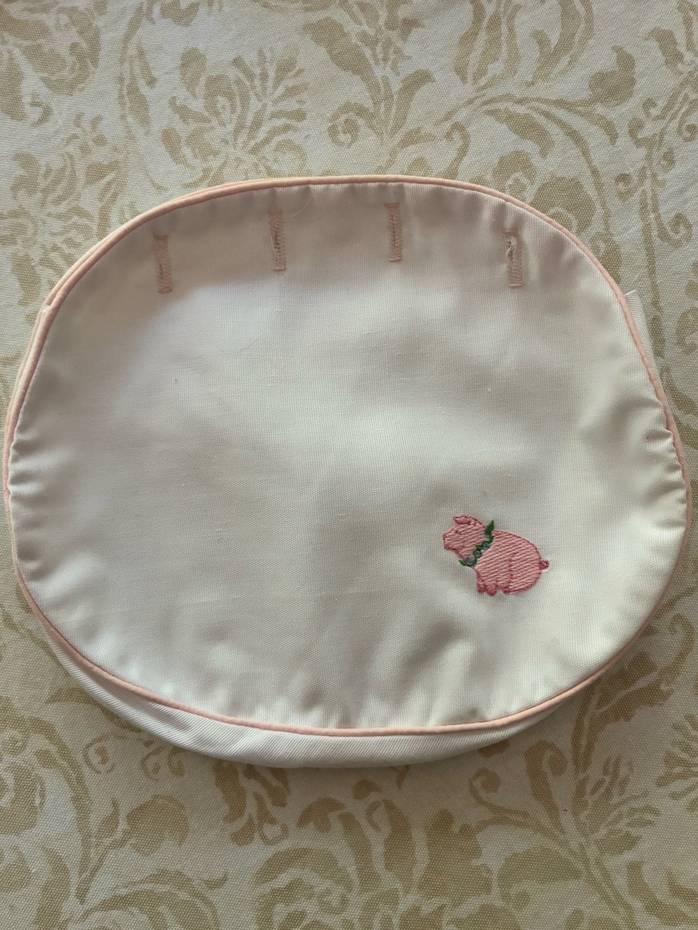 Bermuda Bag Cover White Cotton Pink Pig with Pink Piping 4 Button Vintage